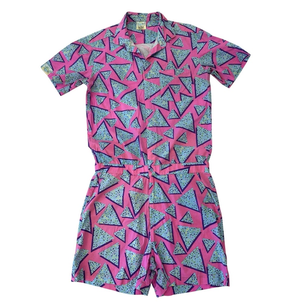 Zesties Original Romper Pink Confetti Jumpsuit Sz Medium Costume 80s Party Retro